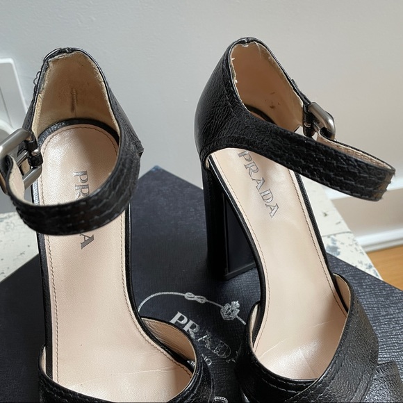 Prada Madras Classic Nero Open Toed Platform Heels - Picture 5 of 15